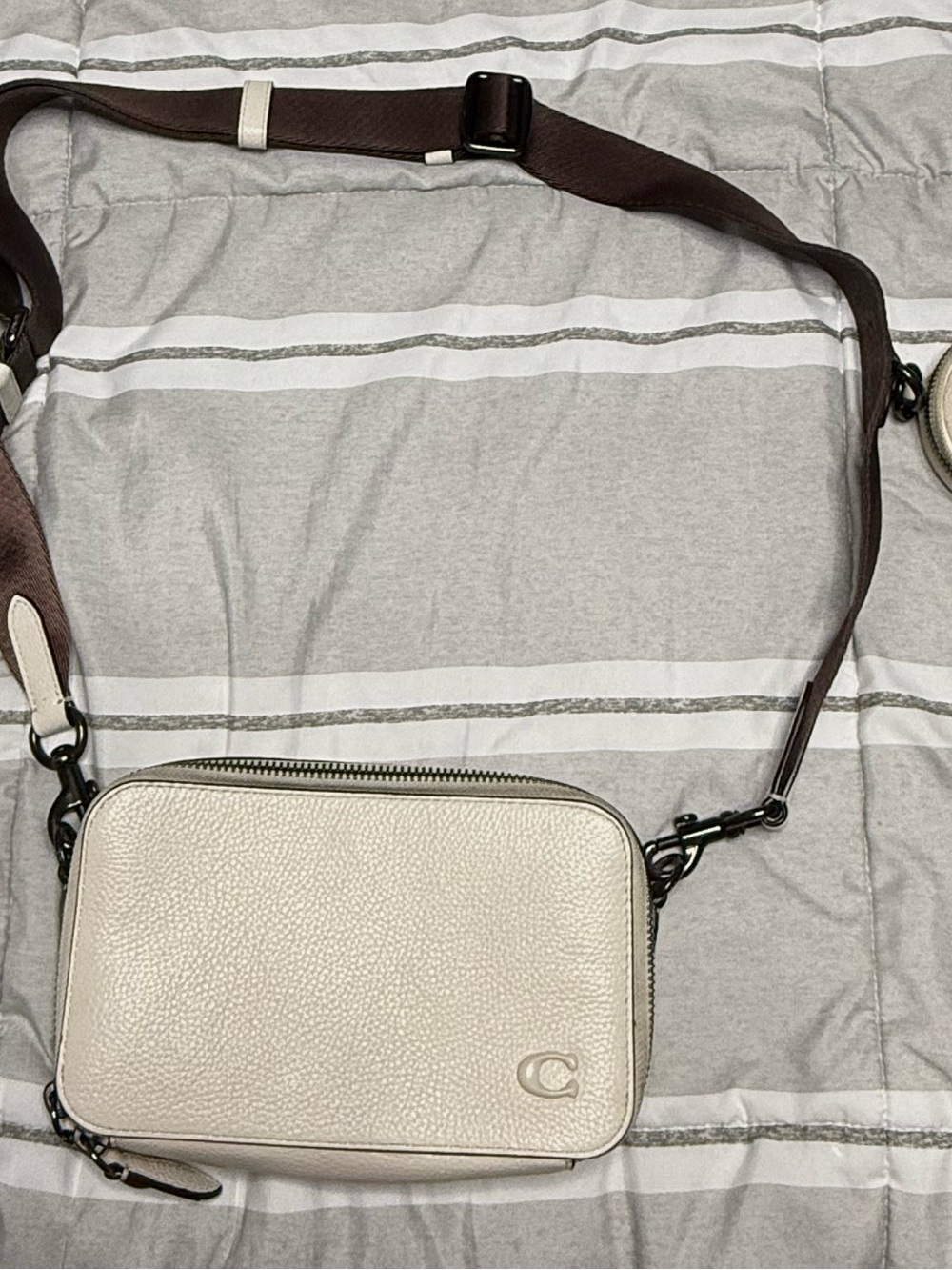 Coach Chalk Pebbled Leather Crossbody with Brown Strap